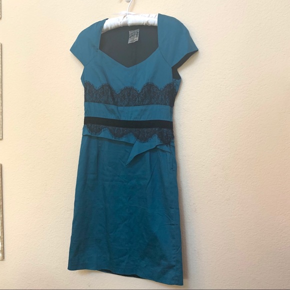 Coco & Tashi Teal Black Lace Fitted Dress - Picture 2 of 10